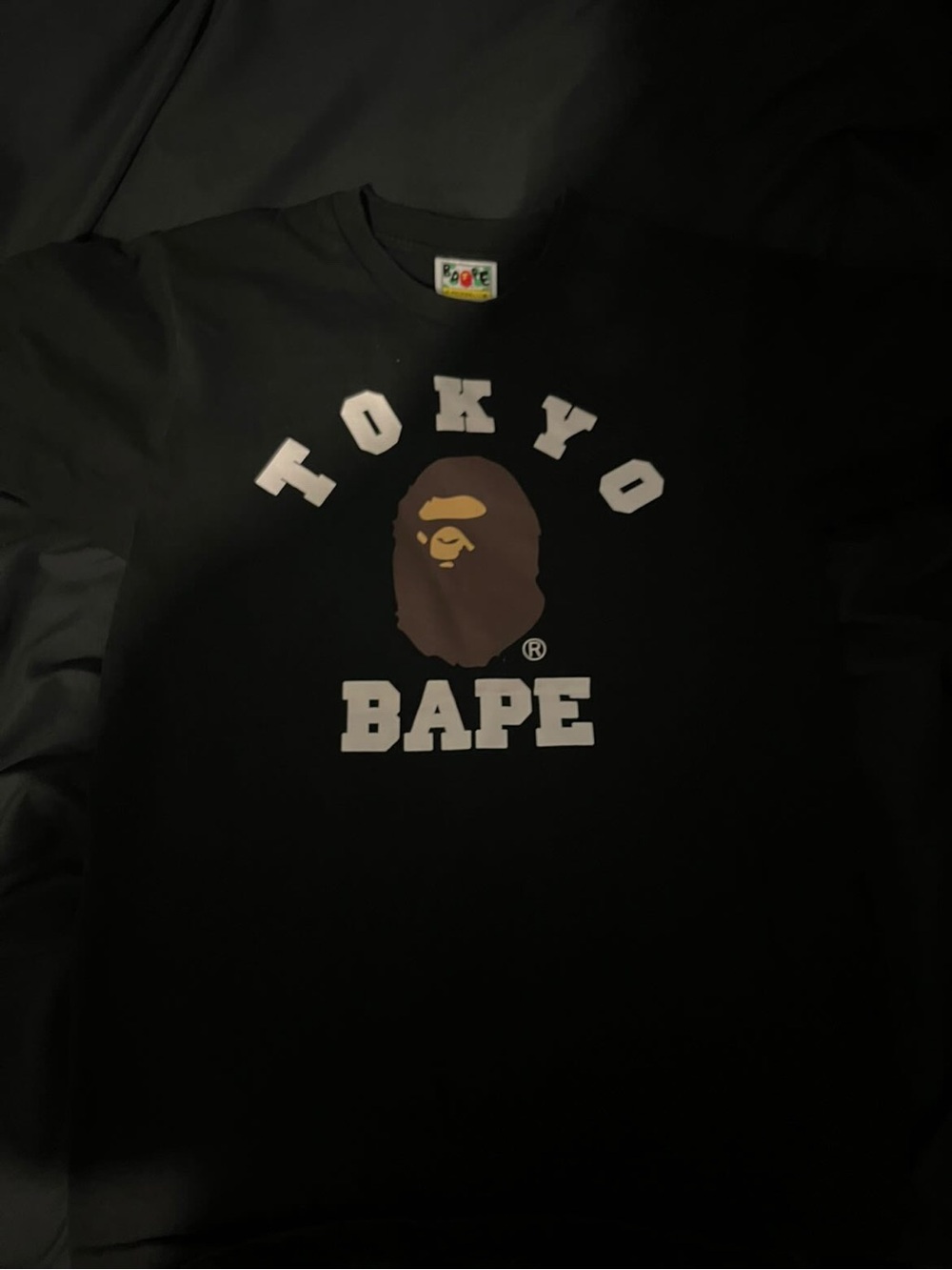 Bape Black Tee with Red Ape Head and Green Accents